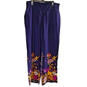 Twiggy London Hummingbird Floral Silk Pull On Pant with Pockets ~ Navy